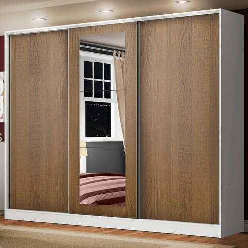 Guarda Roupa Casal Mdf Madesa Eros 3 Portas Correr Espe Bru Cor Branco/Rustic