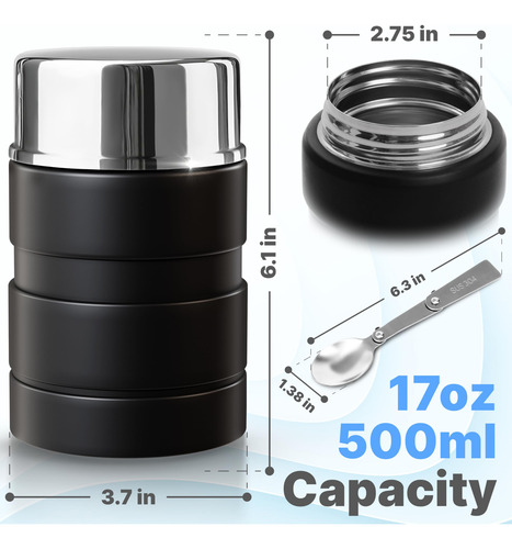 Termo Acero Inoxidable 500 Ml Con Cuchara Plegable Aislado