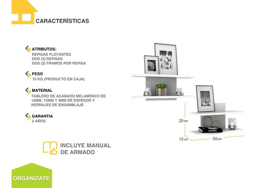 Imagen 4 de 6 de Repisas Flotantes 2 Tramos Casa Lista - Organízate