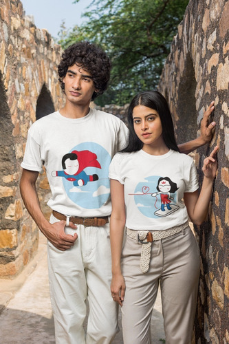 Pack 2 Poleras Superheroe Pareja Estampadas Enamorados