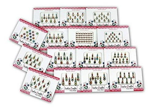 India Crafts 12 Packs- 120 Multicolored Long Bindis Frente T