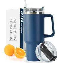 Comprar Vaso Térmico Azul Con Asa Y Pajita O Sorbete Aislamiento De Doble Pared Para Bebidas Frías Y Calientes 1200 Ml Alta Calidad Everest