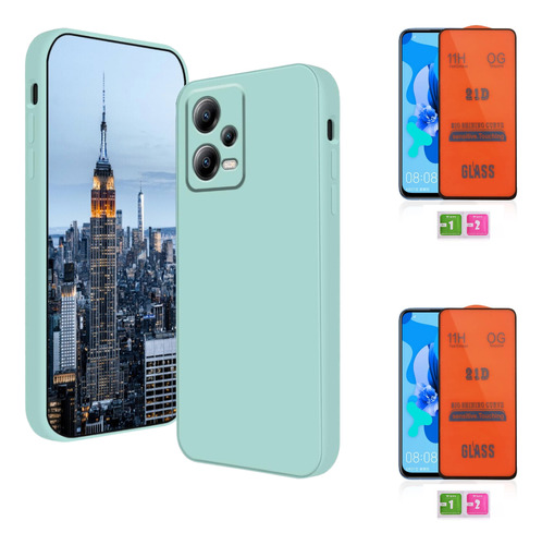 Case Silicona Turquesa Para Redmi Note 12 Pro 5g + 2 Micas