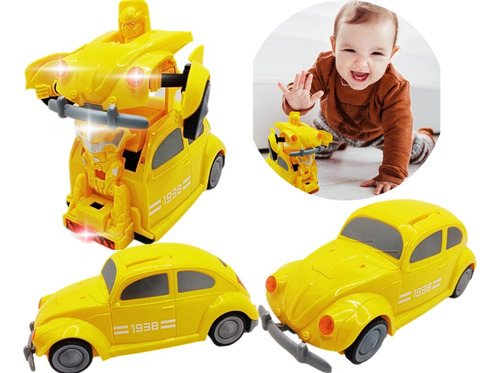 Carrinho Vira Robô Luz Som Transformers Fusca Grande Top Cor