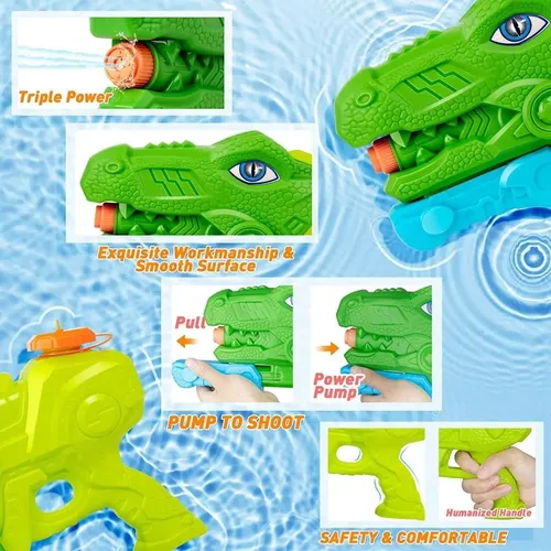 Pistola De Agua De Dinosaurio Con Depósito De 650 Ml - Alcance De 6 A 11 Metros, Diseño Sin Fugas Para Verano, Playa Y Piscina, Perfecta Para Batallas Acuáticas
