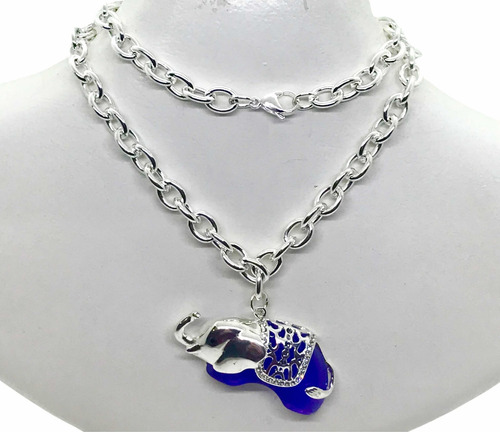 Collar Con Medalla Elefante En Acero Quirúrgico Blanco