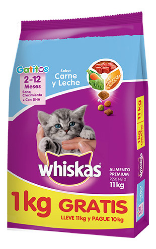 Whiskas Para Gatitos Sabor Carne Y Leche X 10 + 1 Kg