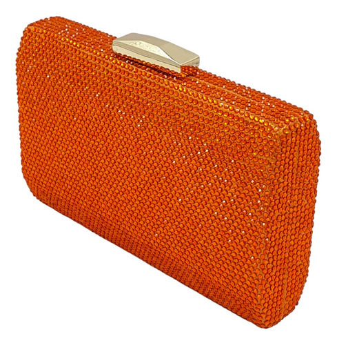 Bolso de fiesta para mujer con diamantes de imitación, cartera de cristal de lujo, color naranja