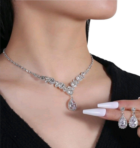 Conjunto Collar + Aretes Joyeria Elegante Boda Fiesta