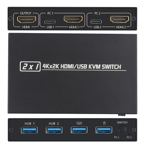 MOSINITTY 2 en 1 teclado ratón compartir interruptor de conmutación de un solo botón enchufe de impresora USB HDMI KVM caja de vídeo interruptor divisor 