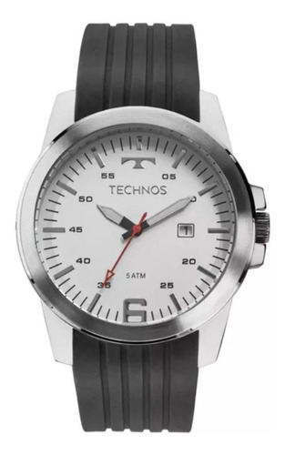 Relógio de pulso Technos Racer 2117LAF/8B com corpo prateado,  analógico, para masculino, fundo  branco, com correia de silicone cor preto, agulhas cor branco, preto e vermelho, subdials de cor prateado, ponteiro de minutos/segundos preto, bisel cor prateado e fivela simples