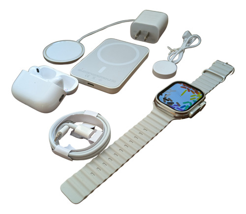 Kit Smartwatch X8 Con Audífonos Bluetooth Y Accesorios Cobre Ocean Band Gris