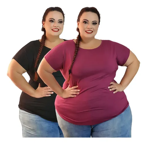 Kit 04 Blusas Femininas Plus Size Atacado Malha Viscolycra Frete