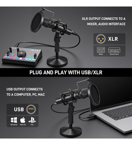 Maono Usb/xlr Podcast Micrófono Dinámico, Kit De Micrófon...