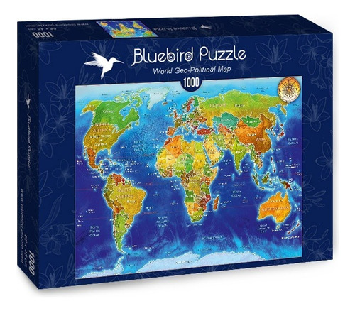 Bluebird Puzzle 1000 Pzs - Mapa Geo-político Del Mundo