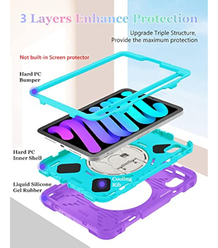 Funda Para Ipad Mini 6a Gen De Silicona A Prueba De Golpes Mint Green+purple