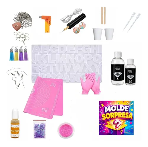 Kit Molde Letras Grandes + Resina Epoxi Llaveros Aros Silicona