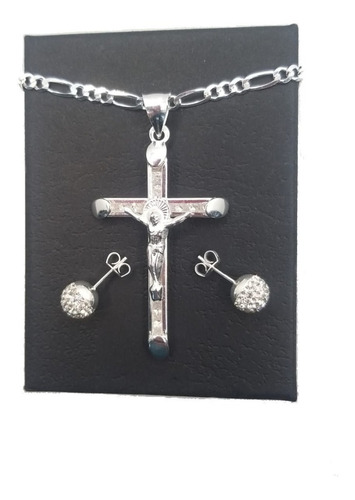 Dije Cruz De Cristo Grande Y Cadena De Plata + Color Plateado
