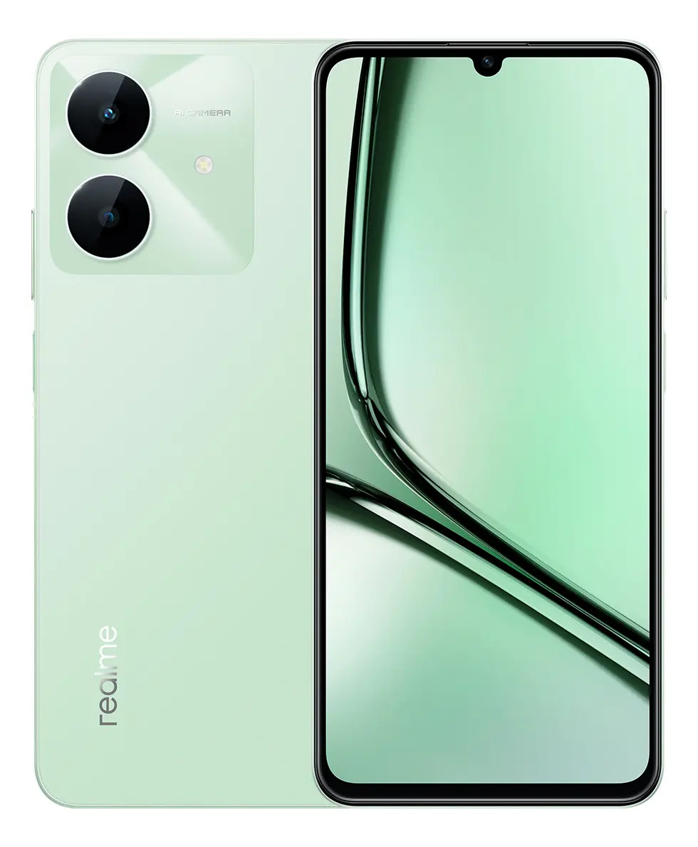 Realme Note 60x, Dual SIM, verde, 128 GB de armazenamento, 4 GB de RAM, 4G/LTE, LCD IPS de 6,74", bateria de 5000 mAh, jogos e celular robusto.