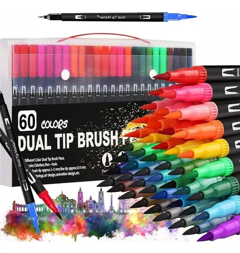 60 Colores Marcadores Doble Punta, Plumones Rotuladores Profesionales de  Punta Doble para Dibujar Colorear, Moda de Mujer