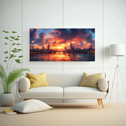 80x40cm Pintura Londres Atardecer Skyline Exuberante Abstrac