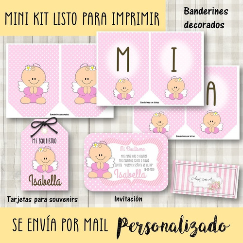 Kit Imprimible Básico Bautismo Angelita Bebé #5 Angel Nena