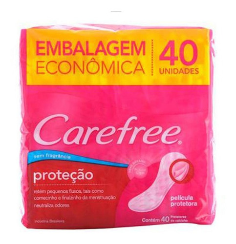 Protetor Diário sem Abas sem Fragrância Carefree Pacote 40 Unidades Embalagem Econômica