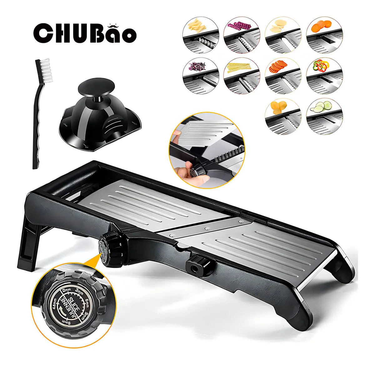 Mandolina de Cocina CHUBAO Multifuncional con Cuchillas de Acero Inoxidable y Protector