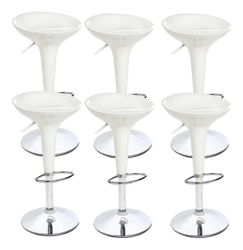 Kit 6 Banquetas Brancas Tulipa Lotus Abs Com Base Giratória Acabamento da estrutura Cromado Cor Branco