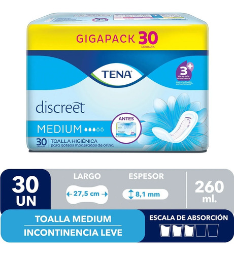 Toallas Incontinencia Tena Discreet Medium 2 Pqt X 30 Un