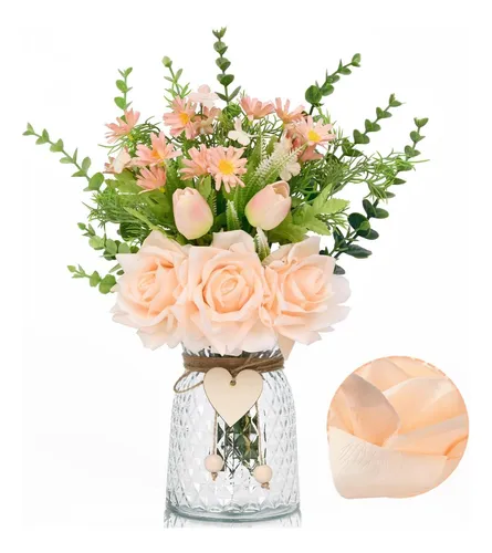 Waipfaru Flores Falsas En Florero, Rosas Artificiales De En