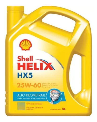 Aceite Shell Helix Hx5 Alto Km 25w60 Mineral 4 L