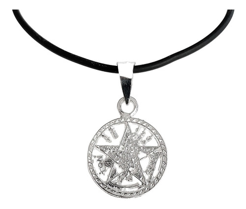 Collar Caucho Dije Medalla Tetragramaton Diamantado Plata925