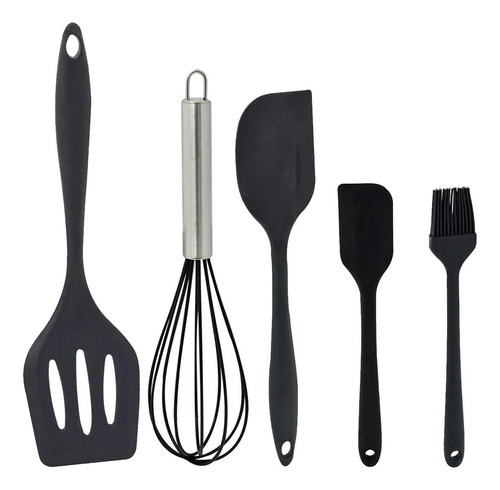 Kit De Utensílios Espátulas Para Cozinha Preto 5 Peças