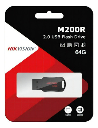 Pen Drive Hikvision M200r de 64 GB, USB 2.0, HS-USB-M200r-64g, color negro
