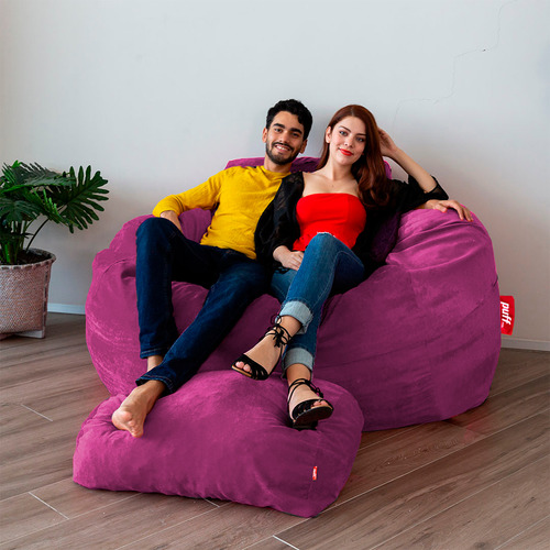Sillón Puff 2 En 1 Con Cama Queen Size Gamuza Suave Fucsia