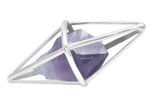 Dije De Plata Adorov Dijes Amatista Con Amatista Y Diseño De Punta Con 1.5cm De Diámetro - 1.5cm De Largo X 4cm De Alto - Violeta Natural