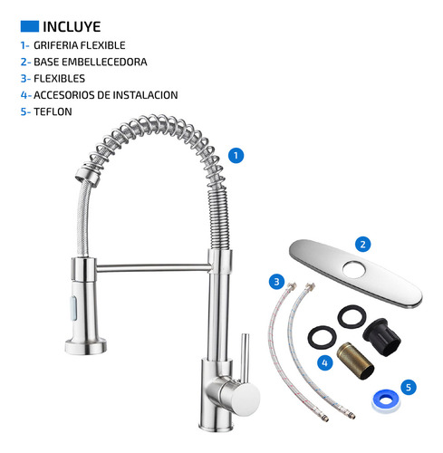 Griferia Extensible Cocina Canilla Monocomando Moderno Plata Plateado Cromado
