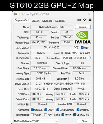 Tarjeta Gráfica Ultrarrápida Gt610 2gb 64bit Ddr3 810/600