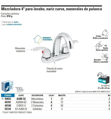 Mezcladora Lavabo 4' Zamac Palanca Foset 49693