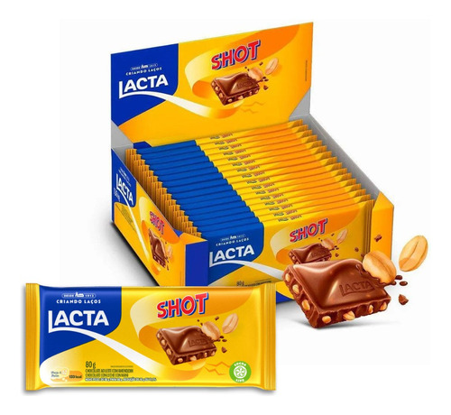 Chocolate Shot Com Amendoim Lacta Kit 17 Barras De 80g