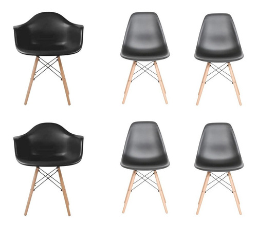Combo 4 Sillas + 2 Sillones Dsw Diseño Madera - Eames