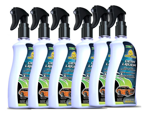 Kit 6 Ceras Liquidas Automotiva Carnauba 500ml Realça Cores