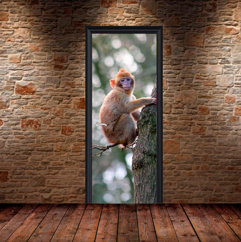 Vinilo Para Puerta Mono Monkey Animal Naturaleza Simio M9