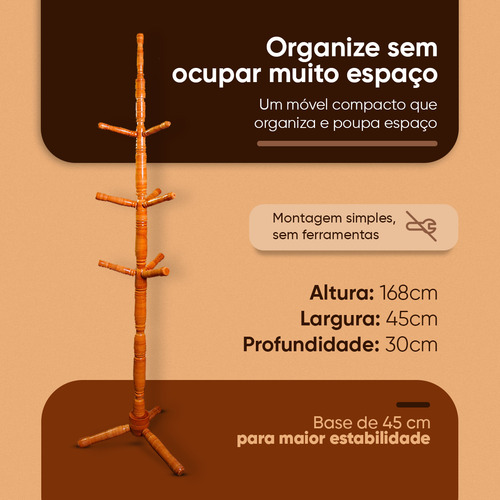 Cabide Cabideiro Vertical Chao Madeira Arara Roupa Mancebo