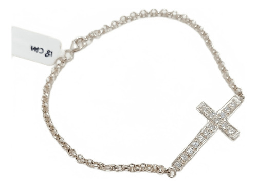 Pulsera De Plata 925 Cruz Con Cubic 18 Cm