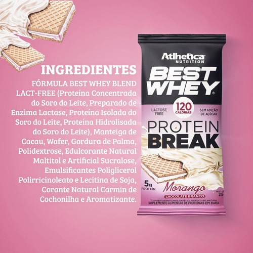 Best Whey Protein Break Morango Cobertura Chocolate Branco B Morango