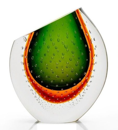 Vaso Murano 24x20cm Verde Ambar Cristais Sao Marcos