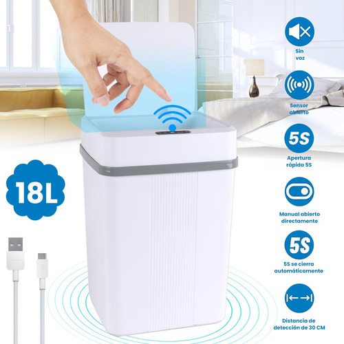 Cubo De Basura Automático Con Sensor For Baño, 18l Botes