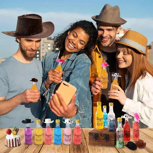 Mini Botellas Licor Con Sombrero Vaquero, Botellas Fiestas